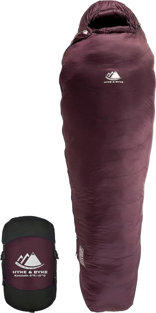 Hyke  Byke Katahdin 0°F Cold Weather Mummy Hiking  Backpacking Sleeping Bag - Synthetic 625 FP 4 Season Sleeping Bags for Adults - Ultralight Includes Compression Stuff Sack