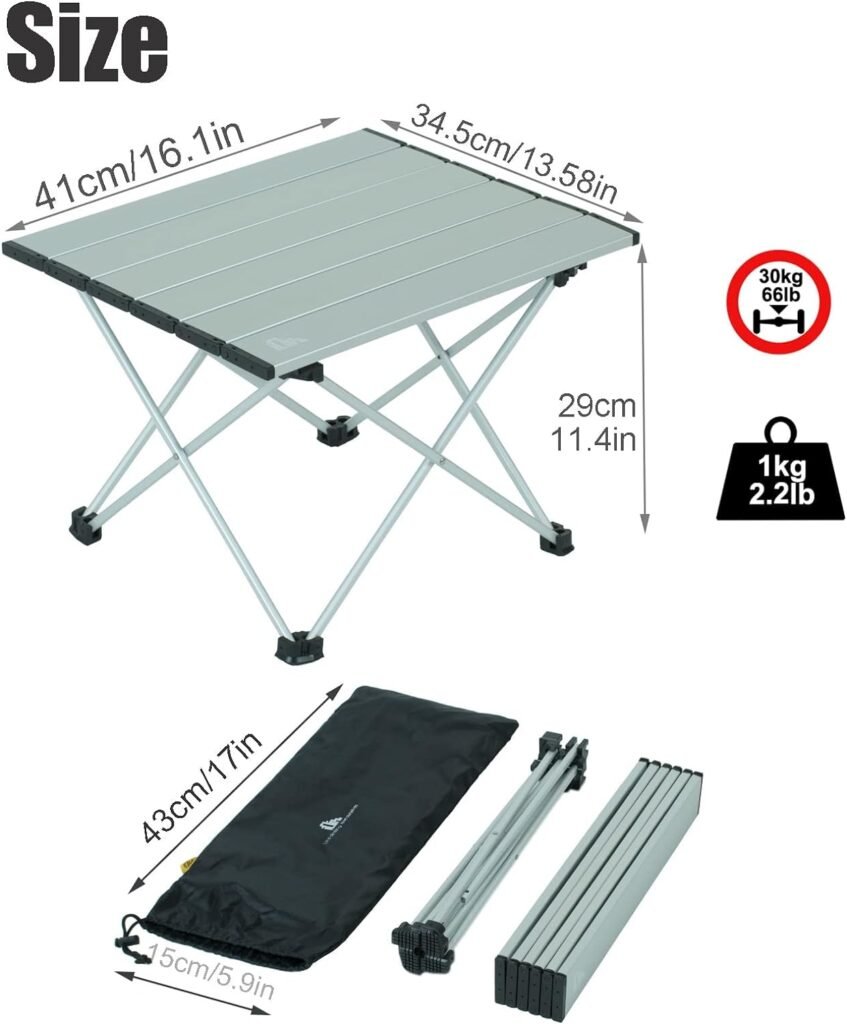 iClimb Ultralight Compact Camping Folding Table with Carry Bag (Nature- S)