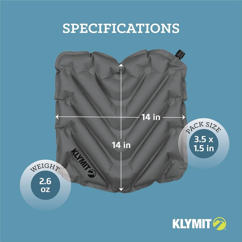 Klymit V Seat, Lightweight Inflatable Travel Cushion, Best for Camping, Bleachers, or Glassing Pad , Gray