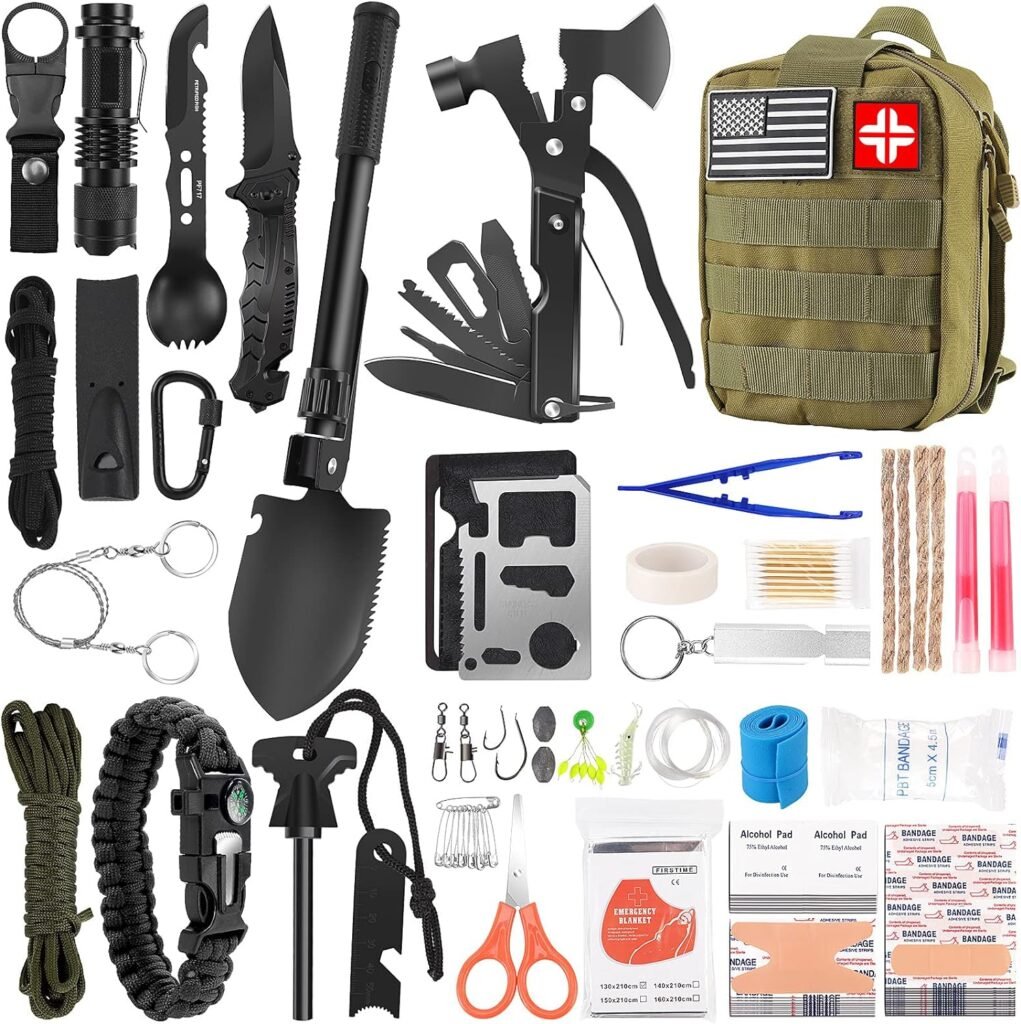 Survival Kit and First Aid Kit, 142Pcs Professional Survival Gear and Equipment with Molle Pouch, for Men Dad Husband Who Likes Camping Outdoor Adventure…